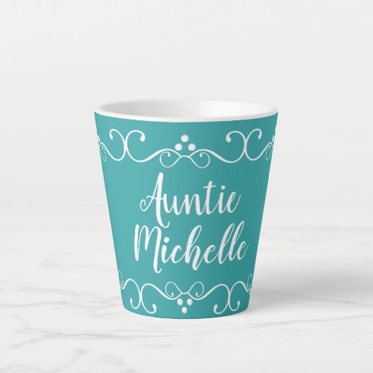 Tante Name Aquamarin Geschenk Custom Latte Tasse (Vorderseite)