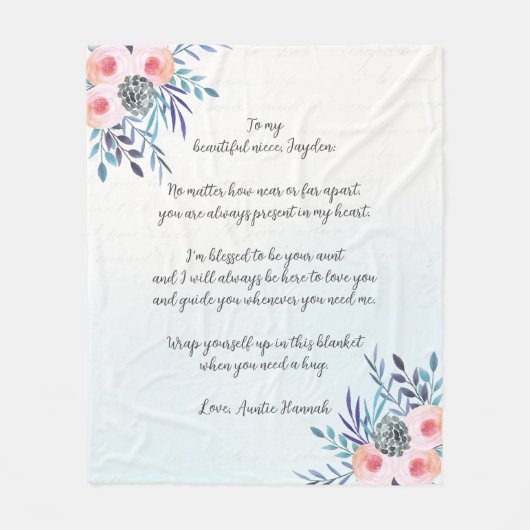 Tante Niece Custom Quote Blue Floral Fleecedecke (Vorderseite)