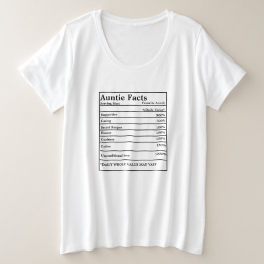 Tante oder Onkel Nutritional Facts Große Größe T-Shirt (Design vorne)