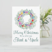 Tante & Onkel bunter Weihnachtskranz Feiertagskarte (Stehend Vorderseite)