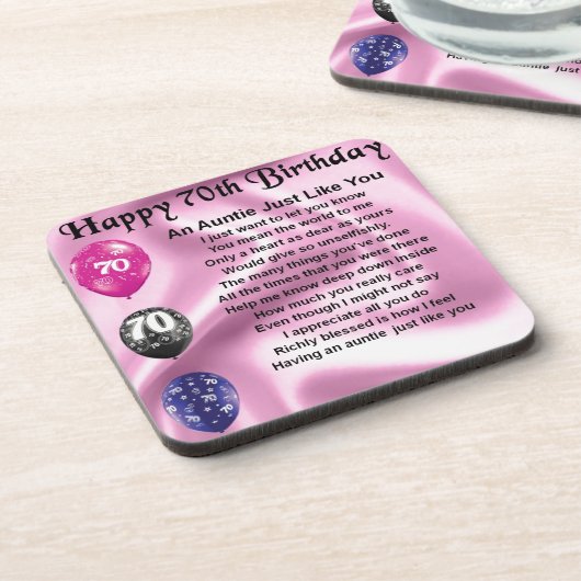 Tante Poem - 70. Geburtstag Untersetzer (Linke Seite)