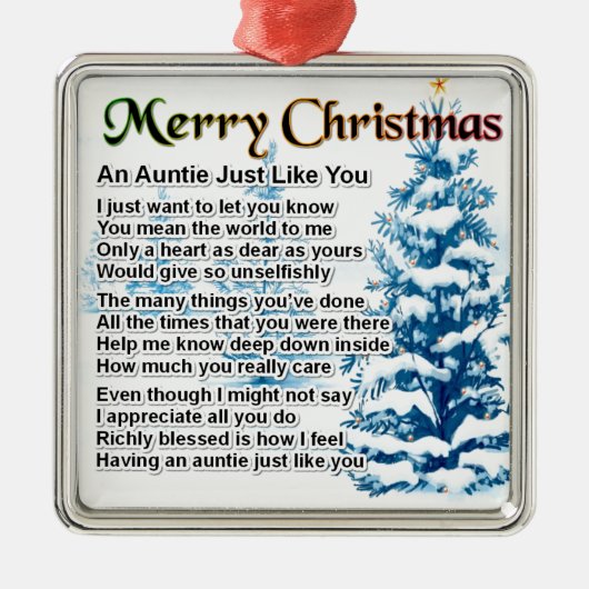 Tante Poem Christmas Design Silbernes Ornament (Vorne)