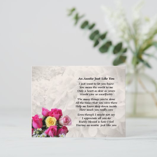 Tante Poem - Design von Rose Postkarte (Stehend Vorderseite)