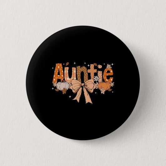 Tante Pumpkin Fall Coquette Bow Erntedank Mama Button (Vorderseite)