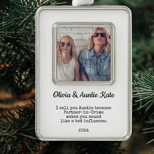 Tante / Tante Custom Foto Weihnachtsgeschenk Rahmen-Ornament Silber