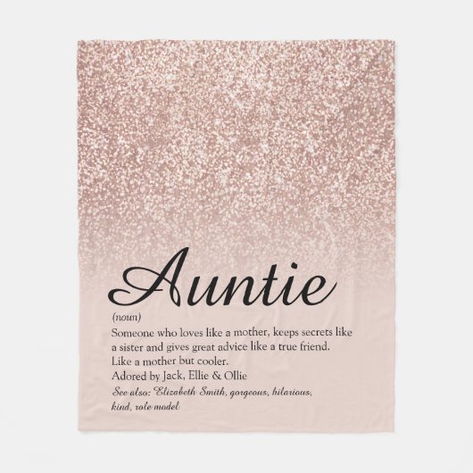 Tante Tante Definition Script Rose Gold Glitzer Fleecedecke (Vorderseite)