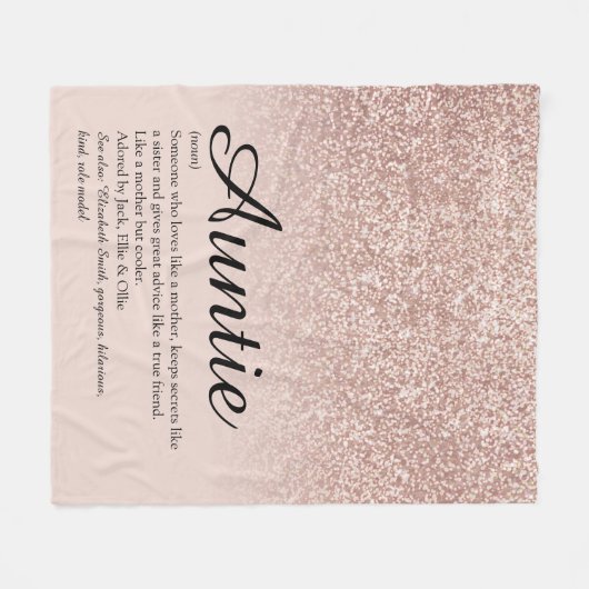 Tante Tante Definition Script Rose Gold Glitzer Fleecedecke (Vorderseite (Horizontal))