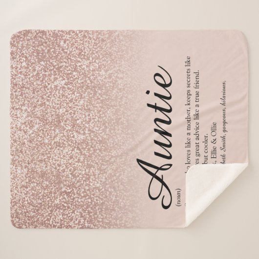 Tante Tante Definition Script Rose Gold Glitzer Sherpadecke (Vorderseite (Horizontal))