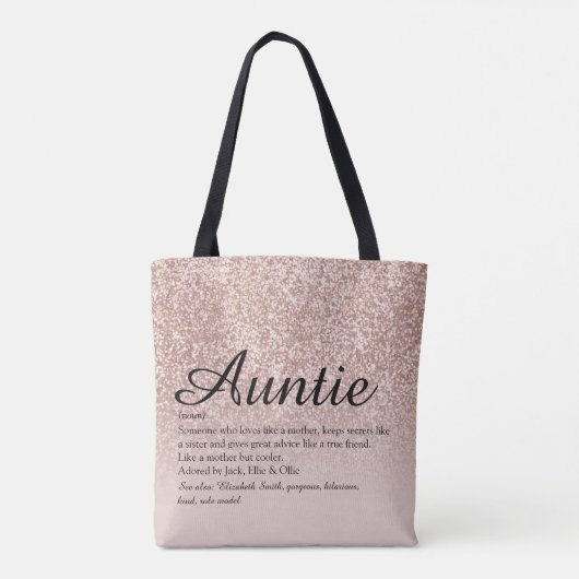 Tante Tante Definition Script Rose Gold Glitzer Tasche (Rückseite)