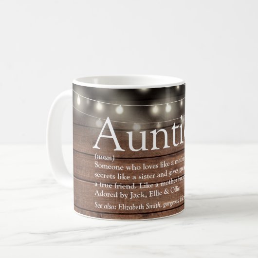 Tante Tante Definition String Lights Rustikales Ho Kaffeetasse (Vorderseite Links)