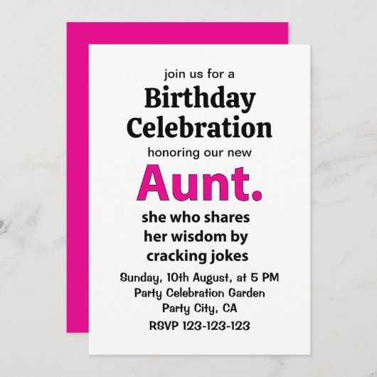 Tante-Tante zum Geburtstag Einladung (Vorne/Hinten)