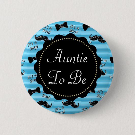 Tante to be Blue Mustache Bowtie Baby Shooter Button (Vorderseite)