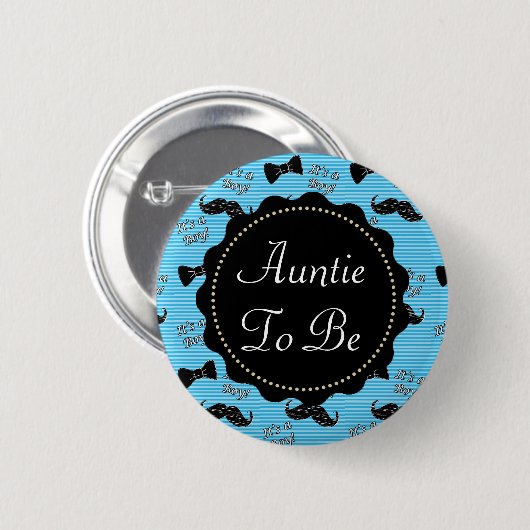 Tante to be Blue Mustache Bowtie Baby Shooter Button (Vorne & Hinten)