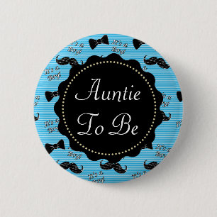 Tante to be Blue Mustache Bowtie Baby Shooter Button
