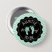 Tante to be Sage Green Zickzack Baby Shooter Button (Vorne & Hinten)