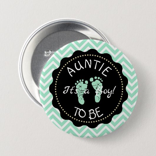 Tante to be Sage Green Zickzack Baby Shooter Button (Vorne & Hinten)