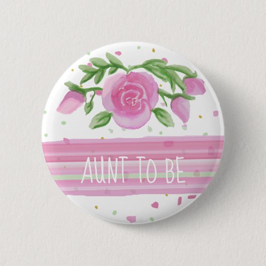 Tante to be Watercolor Pink Roses Baby Dusche Button (Vorderseite)
