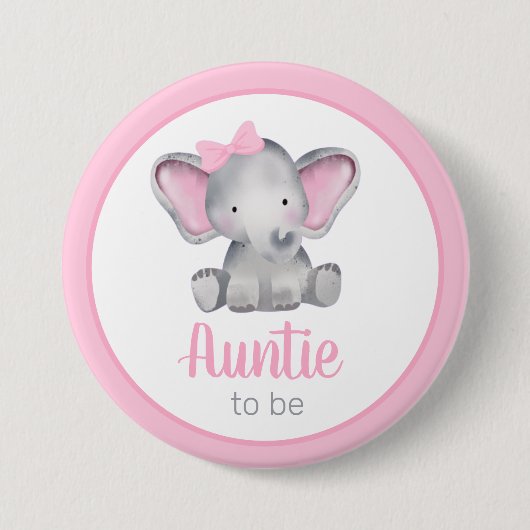 Tante um pink Elephant Girl Babydusche zu sein Button (Vorderseite)