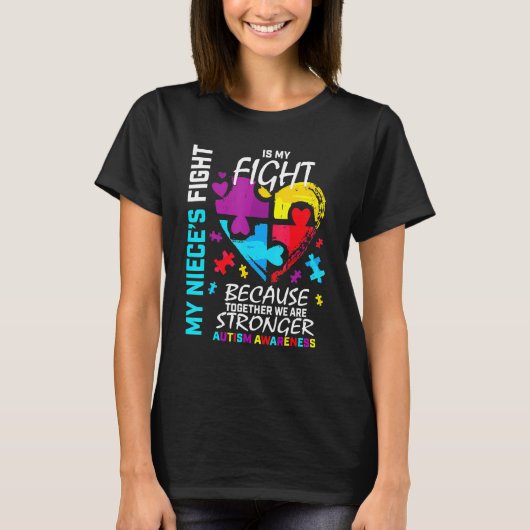 Tante Uncle Puzzle Heart Blue Fighter Niece Autism T-Shirt (Vorderseite)