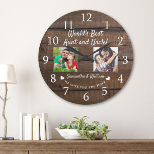 Tante und Onkel der Welt 2 Foto dunkles Holz Große Wanduhr