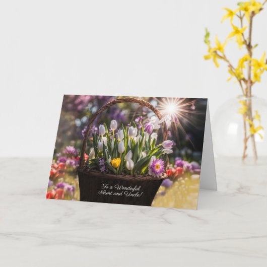 Tante und Onkel Frohe Ostern mit Korb Karte (Gelbe Blume)