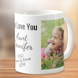 Tante We Liebe Sie Personalisierte Foto-Namen Kaffeetasse<br><div class="desc">Feiern Sie mit diesem Foto-Design eine beliebte Tante. Sie können zwei Fotos Nichten und Neffen hinzufügen, den Ausdruck "I Liebe You" oder "We Liebe You" personalisieren und ihren Namen personalisieren. Sie können auch ihre Nichten und Neffen Namen und Jahr hinzufügen (wenn Sie mehr Platz für Namen, eliminieren Sie das Jahr...</div>