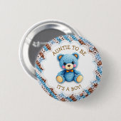 Tante werdende | Gehäkelt Teddybär Baby Shower Button (Vorne & Hinten)