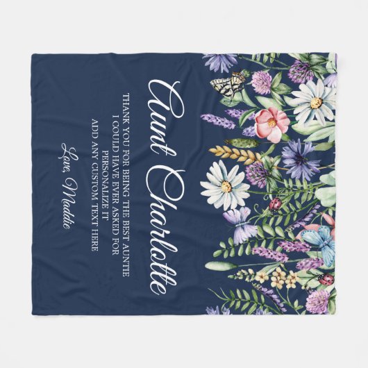 Tante-Wildblumen Personalisiert Fleecedecke (Vorderseite (Horizontal))