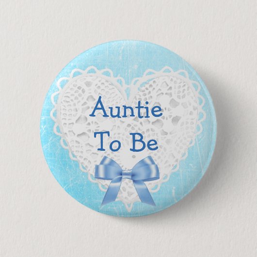 Tante wird Blue Lacy Baby Shower Button (Vorderseite)