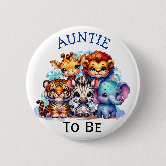 Tante | Zoo Animals Baby Dusche Button (Vorderseite)
