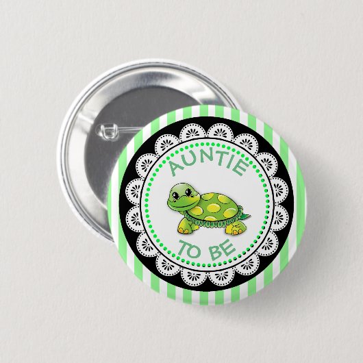 Tante zu Baby Shower Button Schildkröte Thema (Vorne & Hinten)