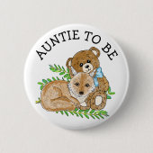 Tante zu Fox und Teddy Bear Baby Dusche Button (Vorderseite)