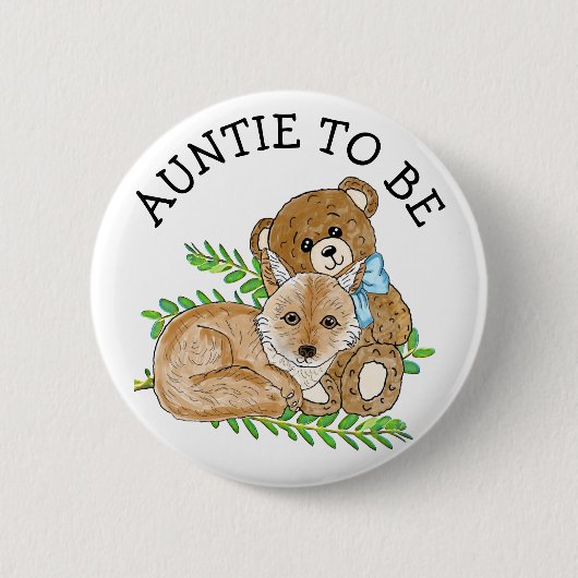 Tante zu Fox und Teddy Bear Baby Dusche Button (Vorderseite)