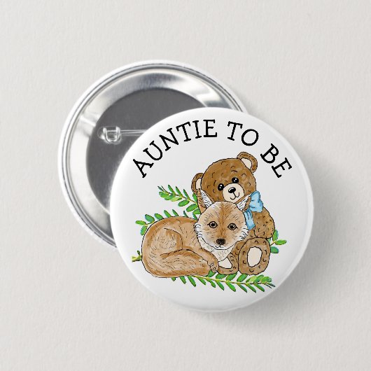 Tante zu Fox und Teddy Bear Baby Dusche Button (Vorne & Hinten)