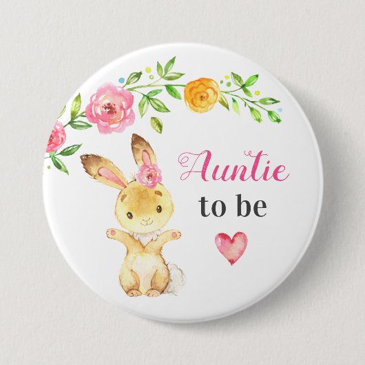 Tante zu New Tante Bunny Rabbit Baby Shower Button (Vorderseite)