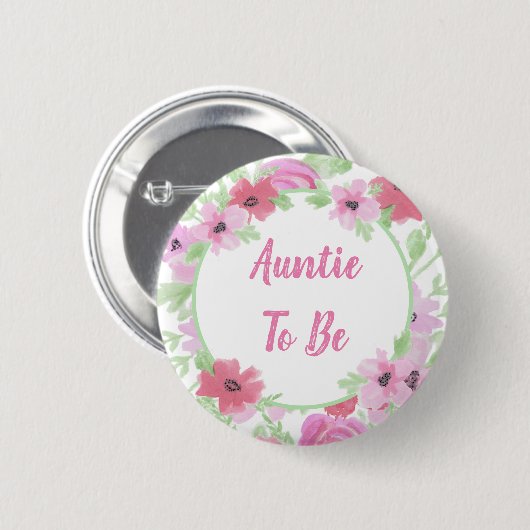 Tante zu Wasser Farbe Blumendusche Button (Vorne & Hinten)