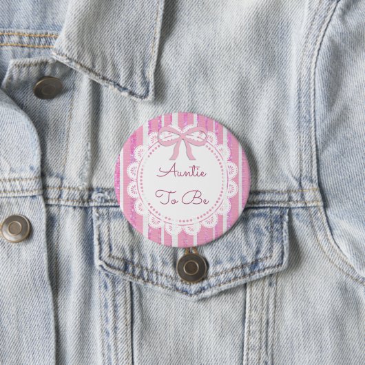 Tante, zum Babyparty-Knopf-Rosa-Bogen zu sein Button (Beispiel)