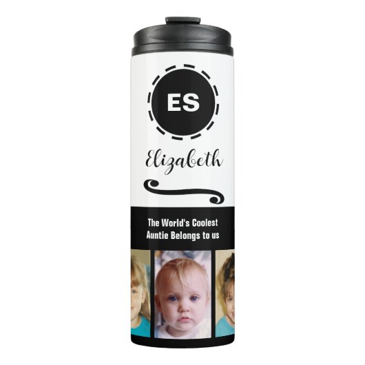 Tanten fügen einen Namen Foto Collage weiß schwarz Thermosbecher (Vorderseite)