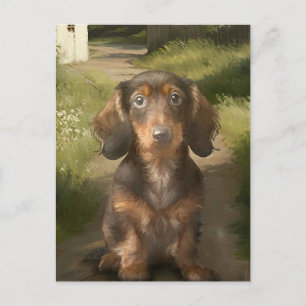 Tanter Dachshund Brauner Hund Liebhaber Ölmalerei  Postkarte