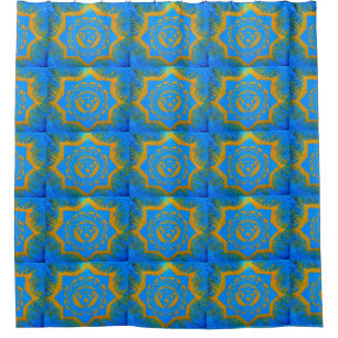tantrisches Symbol auf blau Duschvorhang