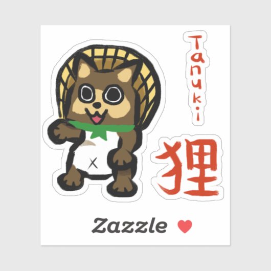 Tanuki mit Kanji-Sticker Aufkleber (Blatt)