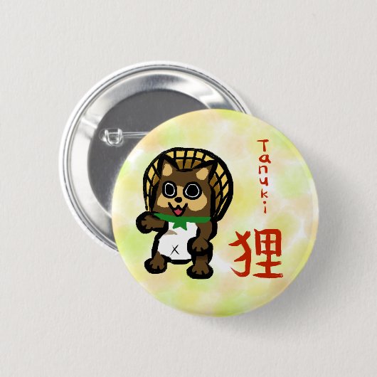 Tanuki mit Kanji-Sticker Button (Vorne & Hinten)