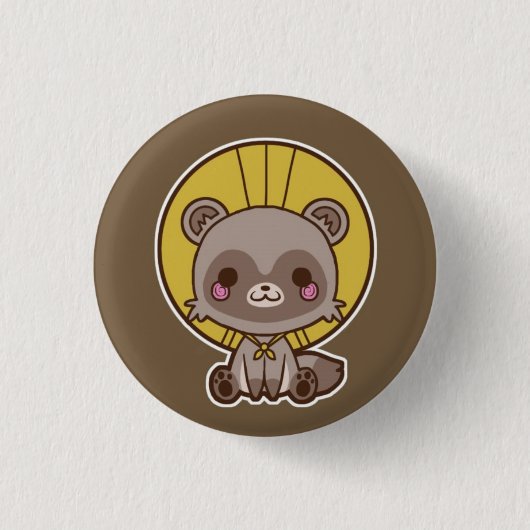 Tanuki (Raccon Hund) Knopf Button (Vorderseite)