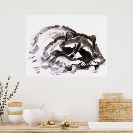 Tanuki sumie painting poster (Küche)