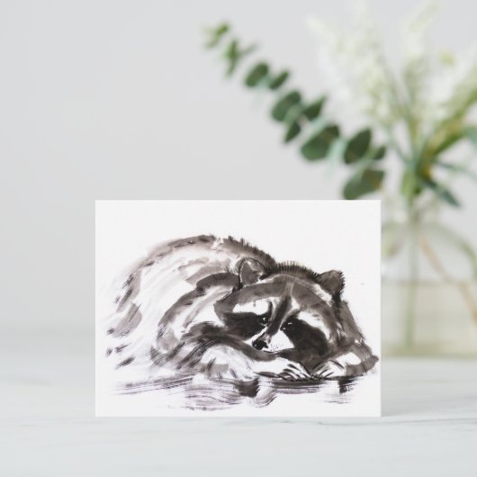 Tanuki sumie postkarte (Stehend Vorderseite)