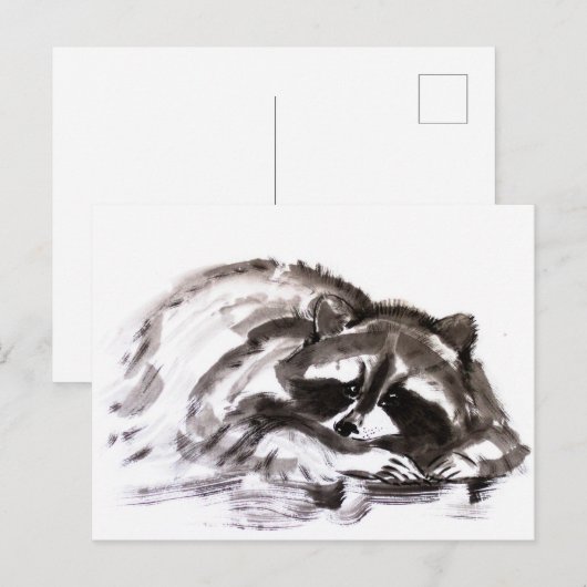 Tanuki sumie postkarte (Vorne/Hinten)