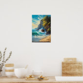 Tanz am Meer und Felsen am Strand Poster (Küche)