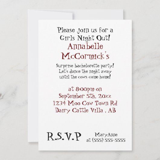 Tanz bis die Kühe kommen Zuhause - Einladung (Rückseite)