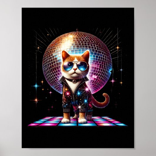 Tanz Cat Disco Ball Kitten Kitty Lover Pa Poster (Vorne)