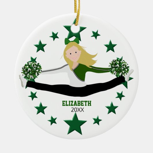 Tanz Cheer blonde grüne Sterne und weiß Keramik Ornament (Vorne)
